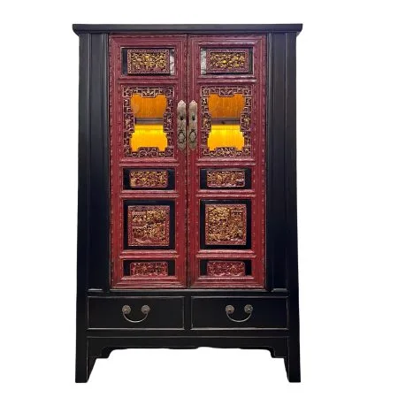 Black & Red Tapered Carved Cabinet