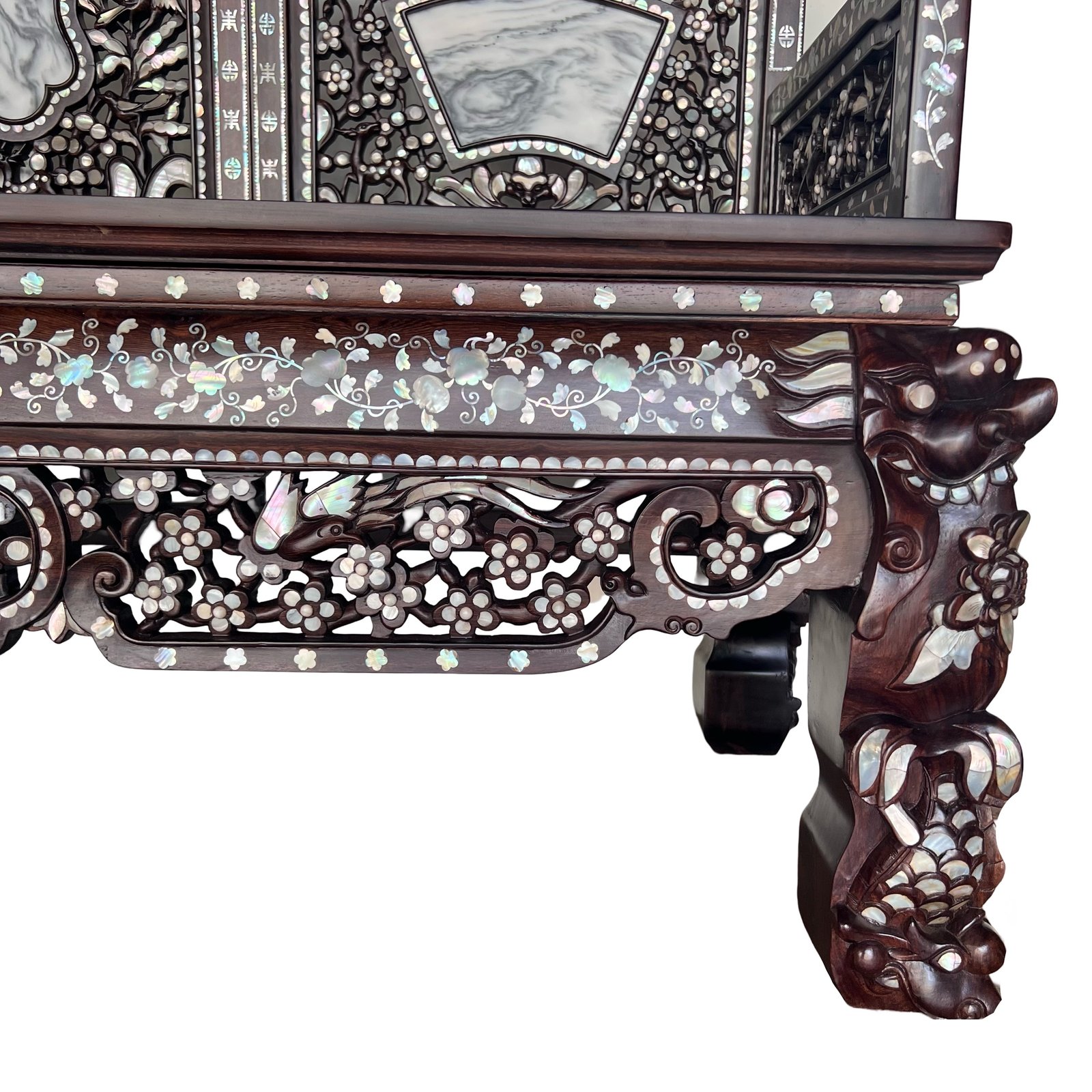 peranakan-style mother-of-pearl hardwood bench with marble insets