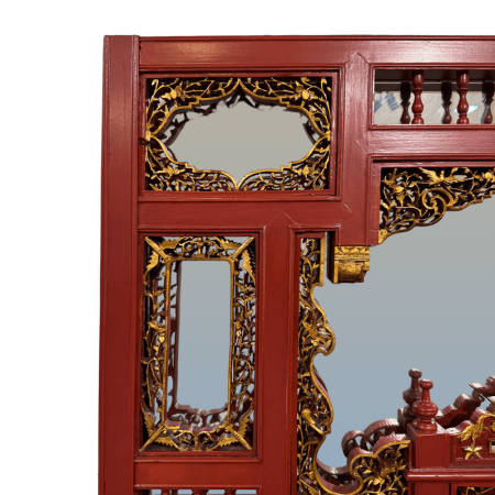 Red & gold Fujian carved mirror frame