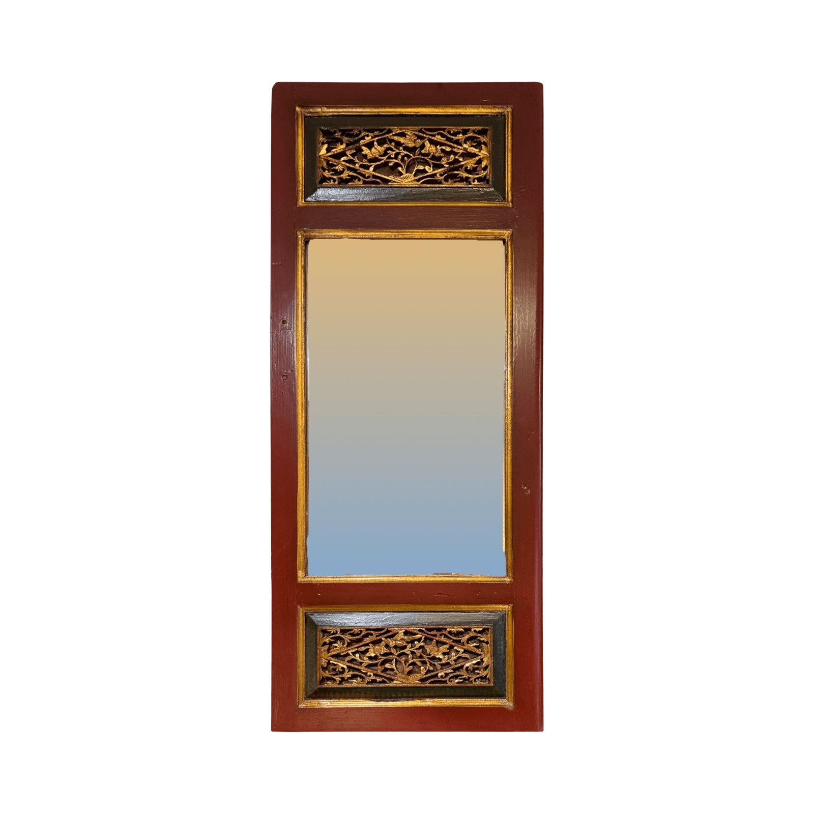 A vintage red & gold carved slim mirror frame