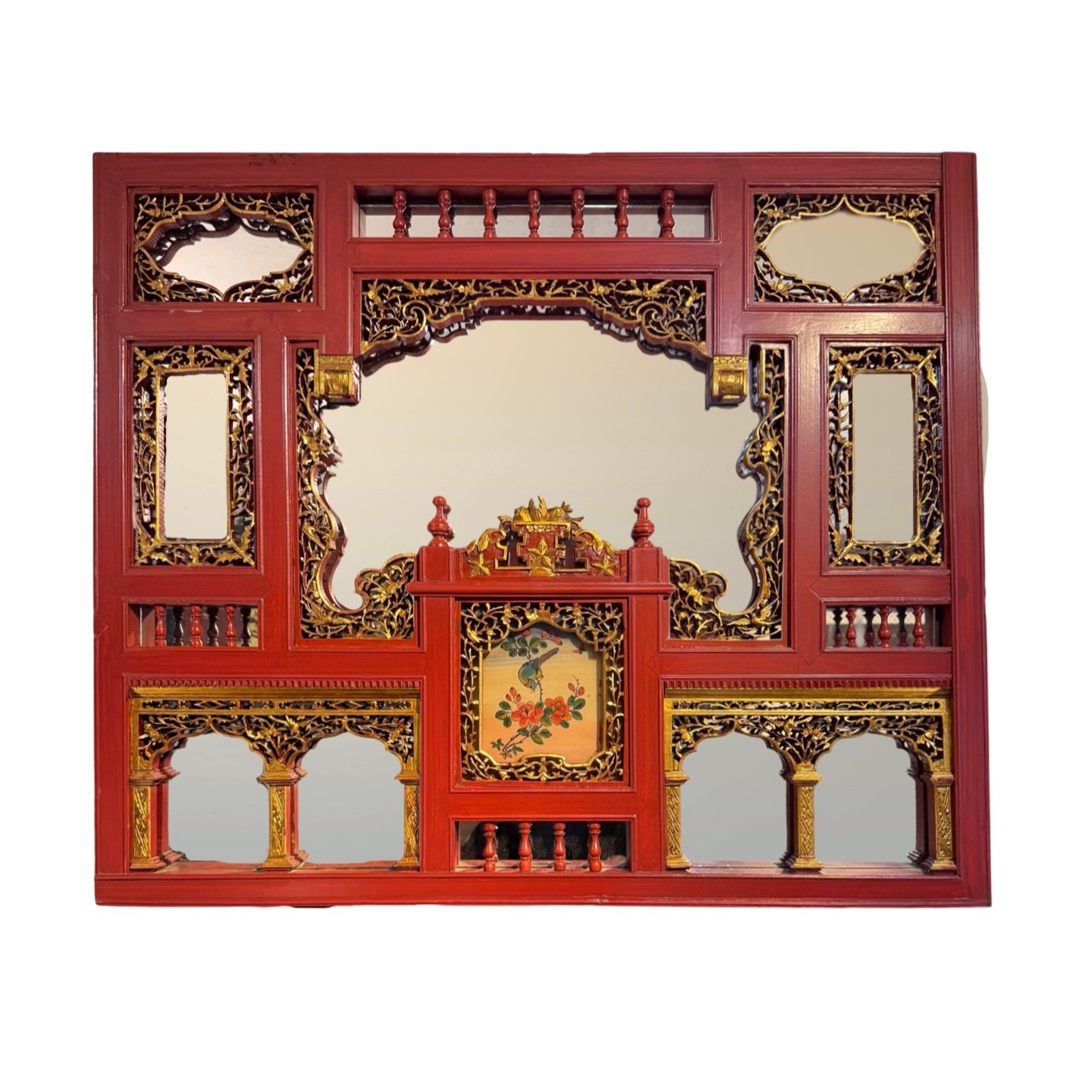 Red & gold Fujian carved mirror frame