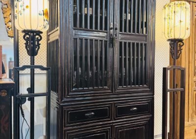 Chinese antique 2-tier black spindle cabinet