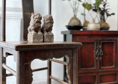 Chinese antique small chair and red lacquered antique Shanxi small cabinet