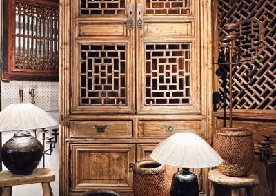 Chinese antique kitchen cabinet with latticework