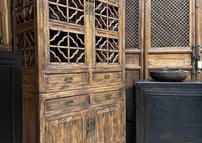 Chinese antique kitchen cabinet with latticework from Shanghai