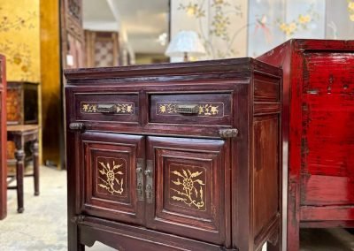 Chinese vintage bedside cabinet with bone inlaid designs