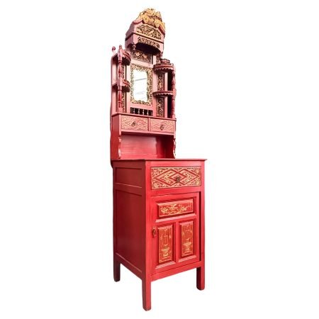 Antique red & gold Fujian washbasin slim cabinet