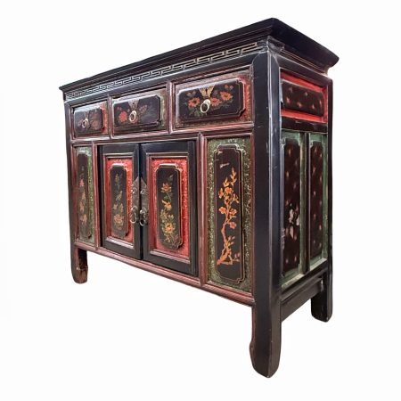 Chinese antique black & red painted cabinet