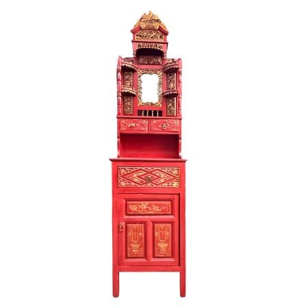 Antique red & gold Fujian washbasin slim cabinet