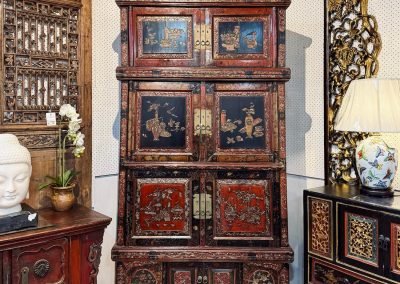 Chinese antique 3-tier carved Longyan cabinet