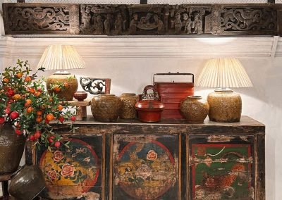 Chinese antique black colourful painted sideboard