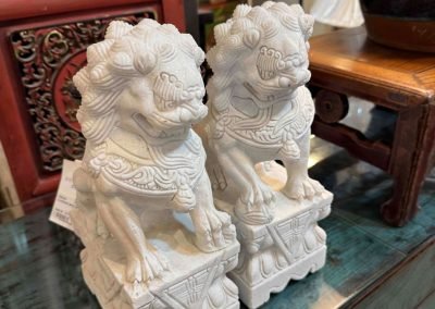 White carved stone lions