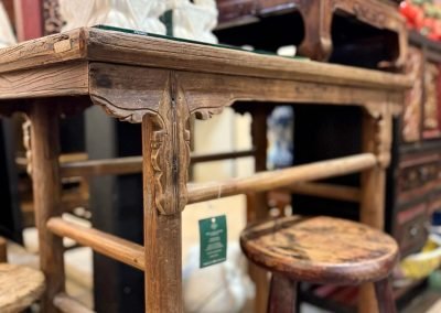 Chinese antique wine table with carved spear details