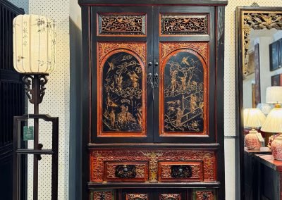 Chinese antique carved & painted 2-tier Fujian cabinet