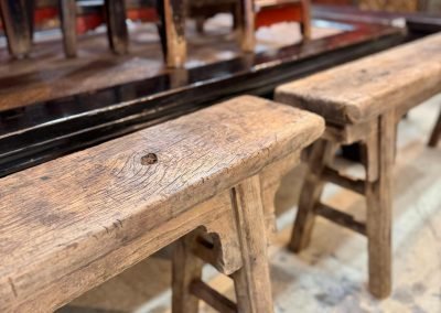 Chinese antique weathered Elmwood kungfu benches, 133cm long