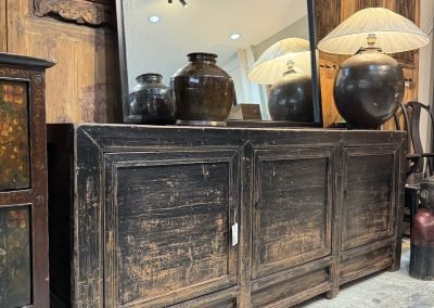 Chinese antique long distressed black sideboard