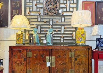 Chinese antique orangey red painted sideboard from Dongbei region