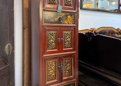 Chinese antique furniture, slim cabinet with antique carved doors from Fujian