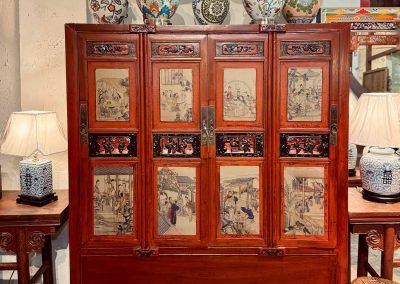 Chinese antique large red painted 4-door cabinet