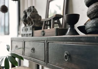 Chinese antique black slim table close up