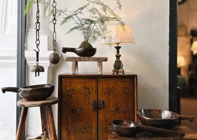 Chinese antique Dongbei small mustard painted cabinet