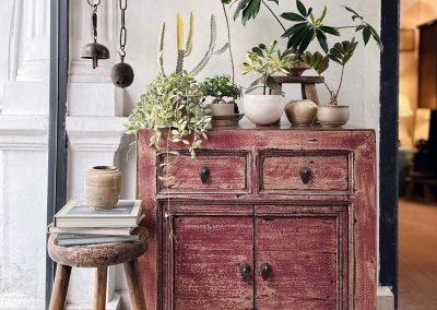 Chinese vintage Gansu cabinet in distressed plum colour