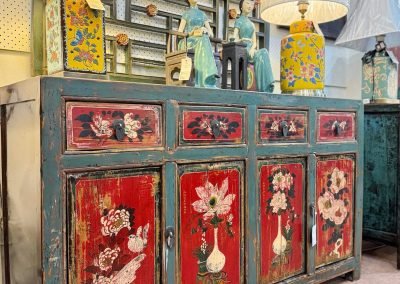 Chinese vintage Gansu sideboard with painting in blue and red