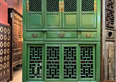 Chinese antique kitchen cabinet repainted in green