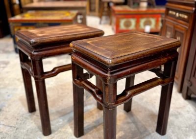 Chinese antique pairof rectangular stools with round legs