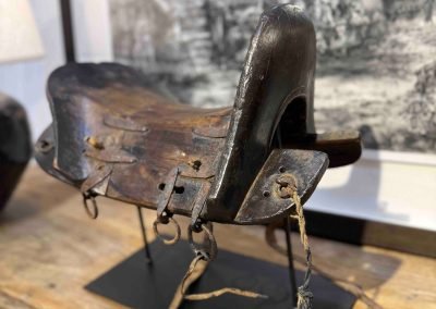 Chinese antique horse saddle on stand