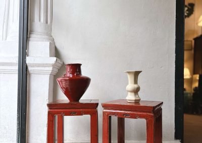 Chinese antique red elmwood square stools