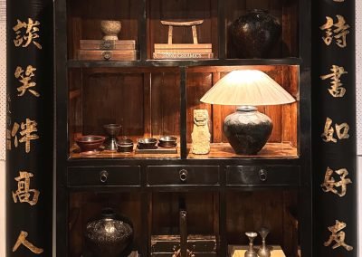 Chinese antique large open black lacquer bookshelf cum display shelf