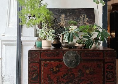 Chinese antique large painted red chest from Shandong with beautiful paintings