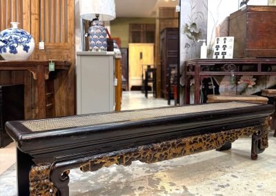 Chinese antique black & gold carved bench from Chaozhou