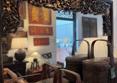 wooden mirror frame made from anbtique Chinese black & gold carvings