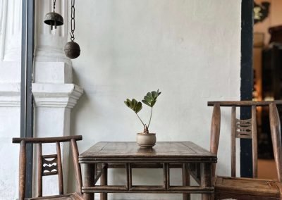 Chinese antique loq square Walnut wood table and low chairs