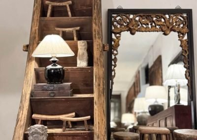 Chinese antique Shanxi staircase and full height mirror with Chinese antique carving