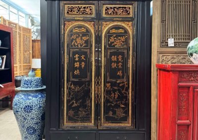 Chinese antique black & gold tapered cabinet with vintage doors from Yongchun Fujian