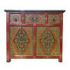 Hand-painted Tibetan-style cabinet in burnt orange and red & green