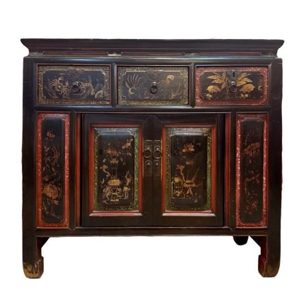 Antique Black Hokkien Sideboard with Original Painting