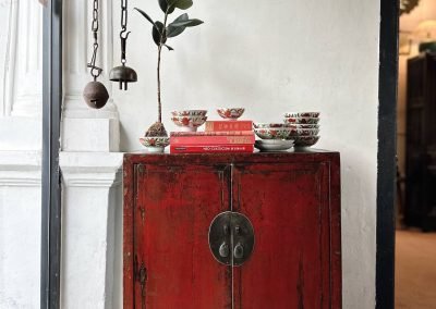 Chinese antique furniture red lacquer book chest