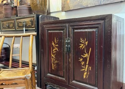 Chinese antique furniture small cabinet with bamboo carving