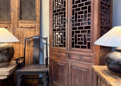 Chinese antique furniture kitchen cabinet with lattice work