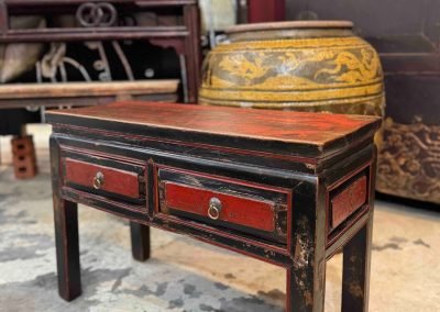 Chinese antique furniture red and black bench from Fujian