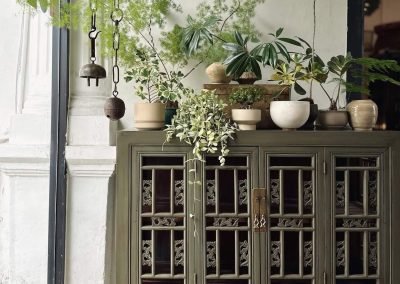 Chinese antique furniture distressed grey cabinet with lattice doors