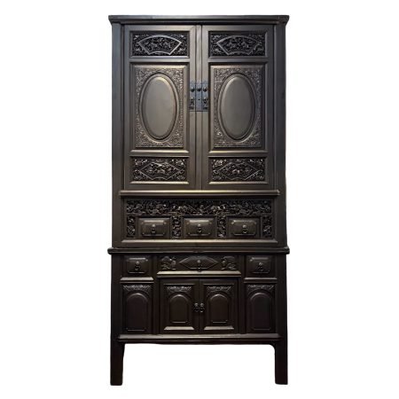 Matte Black Hokkien 2-Tier Carved Cabinet
