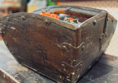 Chinese antique square rice scoop with iron details