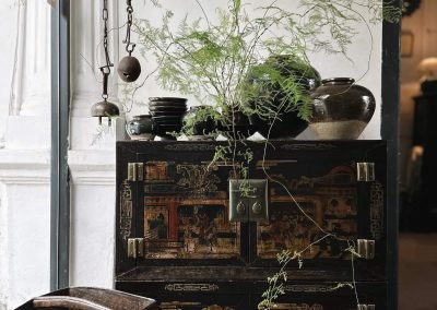 Chinese antique furniture, black lacquered painted chests from Shanxi province