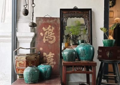 A vignette showing a variety of the new arrivals of vintage furniture and decor that we just received