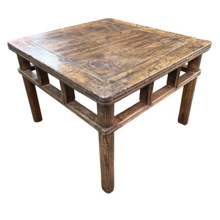 Chinese antique furniture, a low square table with round legs from Shanxi province, with beautiful warm, brown tone and original patina